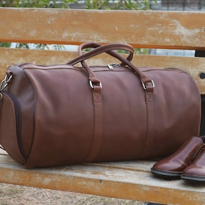 Personalisierte Ledertasche mit Schuhfach-Leder Weekender Duffle Bag-Reisetasche-Overnight Bag-Gym Bag-Leder Weekender Tasche