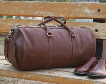 Personalisierte Ledertasche mit Schuhfach-Leder Weekender Duffle Bag-Reisetasche-Overnight Bag-Gym Bag-Leder Weekender Tasche
