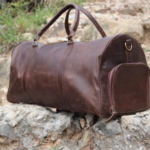 Leren plunjezak reistas 's nachts, leren handbagage plunjezak, weekendtas, gepersonaliseerde bruidsjonkers cadeautas voor hem