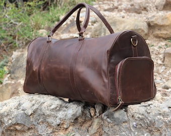 Bolsa de lona de cuero - Bolsa de viaje de cuero - Bolsa de gimnasio de cuero - Bolsa de lona hecha a mano - Bolsa de cuero para el fin de semana - Bolsa de viaje para hombres
