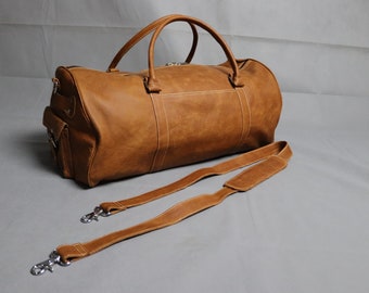 Personalized Leather Duffle Bag – Full Grain Travel & Weekender Bag for Men – Groomsmen Gift – Leather Holdall – Custom Luggage for Him