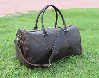 Sac De Voyage Duffle En Cuir Marron Vintage - Capacité 40-60L, Unisexe, Fabriqué Main Au Pakistan