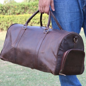 Bolsa de viagem de couro integral - Duffle de chocolate artesanal para homens e mulheres, bolsa de viagem estilosa para pernoite