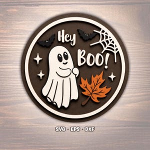 Halloween Ghost SVG | Boo Fall Door Hanger | Layered Laser Cut File | Spooky Door Hanger | Svg, Eps, Dxf