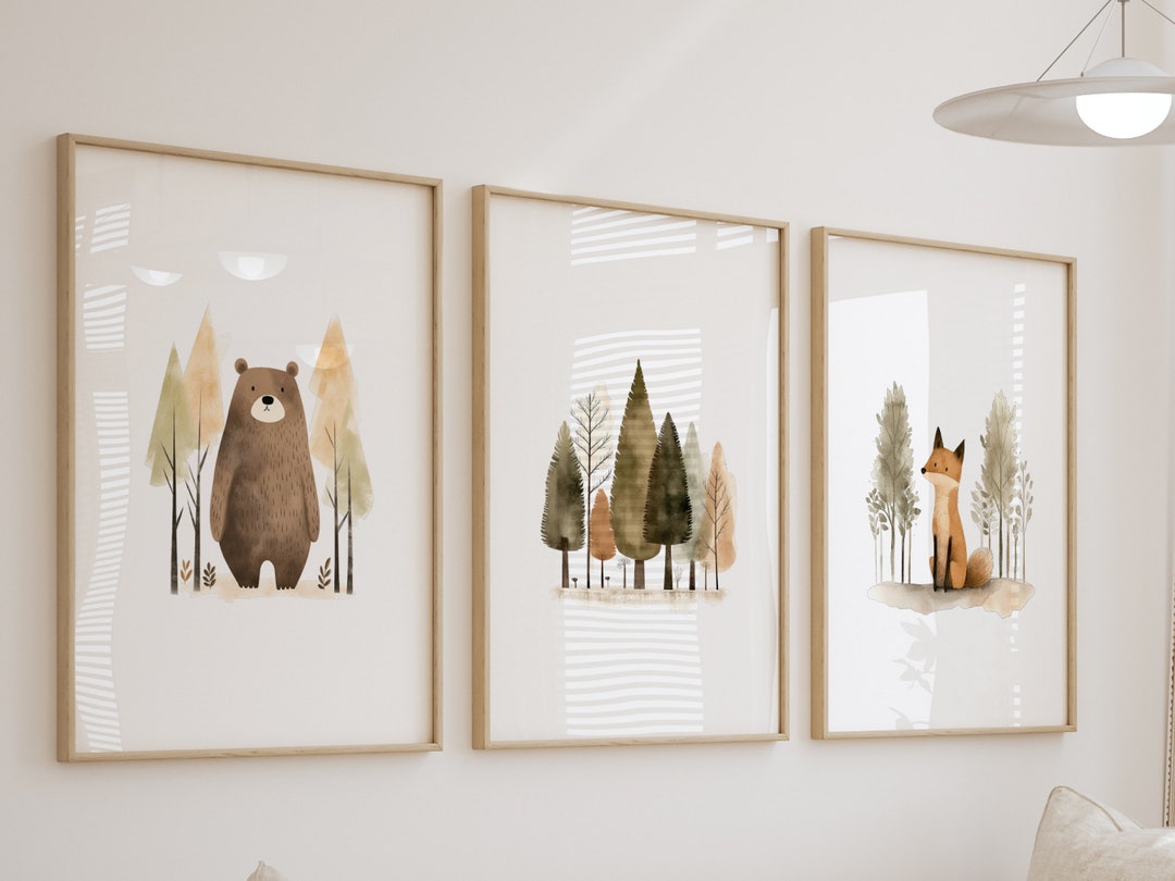 Woodland Forest Nursery Wall Art Baby Boy Girl Kid Room Decor, Cute ...