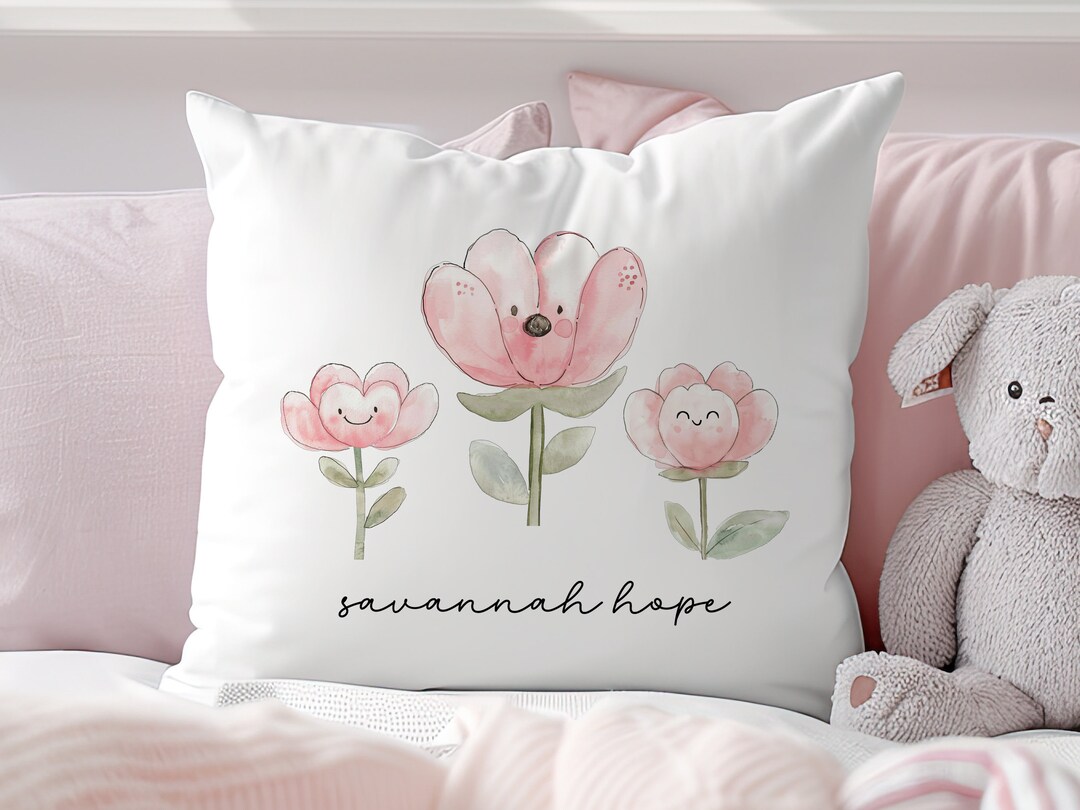 Happy Flowers Kid Name Pillow for Baby Girl Toddler Kid Room ...