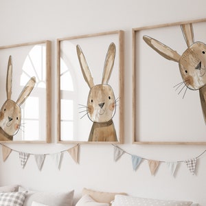 Bunny Nursery Art, Toddler Woodland Farmhouse Decor, Cute Trendy Peeking Bunny Peek-A-Boo Prints, Baby Shower Gift for Boy or Girl PC18