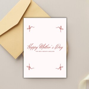 Mensaje de Feliz Día de la Madre / Tarjeta "Una Mamá en un Millón" / Tarjeta de Feliz Día de la Madre Imprimible / Descarga Instantánea / Tarjeta Elegante para Madre con Cinta