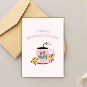 Druckbare Mutter-Tageskarte Kaffeetasse 1. Mama Kaffee-Liebhaber-Mama Karte süsse rosa Ästhetik Muttertag wünschen Sofort Download Mutterkarte