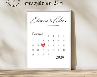 Affiche personnalisée pour couple avec prénoms et date de rencontre, pacs / mariage / Saint Valentin