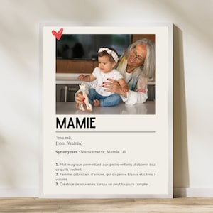 Affiche mamie personnalisée avec photo, idéal pour cadeau fête des grands mères, cadeau pour grand-mère , affiche mamie définition