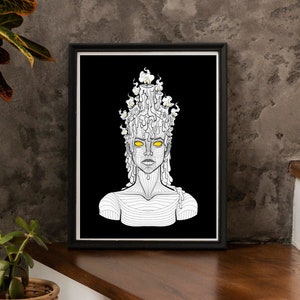 wall hanging fire goddess art print occult femme fatale wall art wicca goth art for witch wall decor dark academia art divine feminine