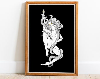 wallart Luzifer Wandbehang femme fatale gothic Kunstwerk dunkel Academia Verführerin Geschenk für goth Wandkunst Teufel Schlange Geschenk für Freund