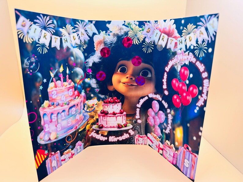 May include: A colorful birthday-themed illustration featuring a cartoon character, cakes, balloons, and the word "BIRTHDAY" in a banner. The image has a festive atmosphere with vibrant colors and celebratory elements.