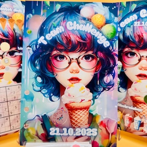 May include: A colorful illustration features a young person with blue hair and glasses holding an ice cream cone. The words "Team Challenge" and the date "21.10.2025" are visible. The image has a vibrant, artistic style.