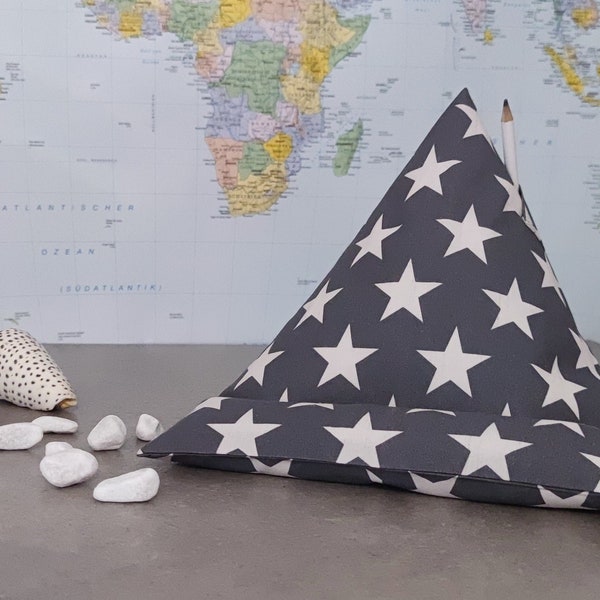 Tablet beanbag with removable cover - reading pillow "Stars Grey" as a gift and practical everyday helper, customizable cotton