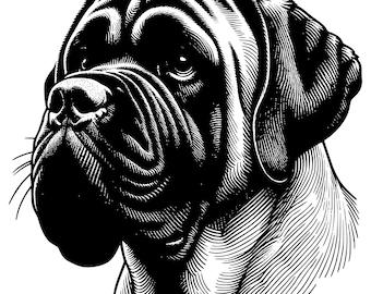 Bundle art svg chien mastiff anglais, téléchargement numérique design découpé au laser
