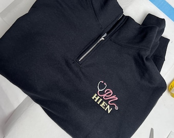 Personalized Registered Nurse With Name Embroidery Quarter Zip Sweatshirt Unisex