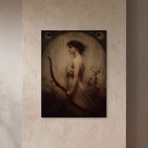 Artemis Greek Goddess of the Moon PRINT on Canvas or Premium Archival Paper, Art Nouveau Goddess   of the Hunt & Wilderness Wall Art