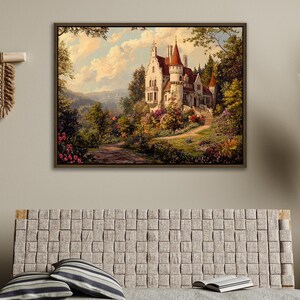 Fairytale Manor Print on Canvas or Premium Archival Paper, Magical Scenery Oil Painting, Nature Landscape Wall Art, Whimsical Home Decor
