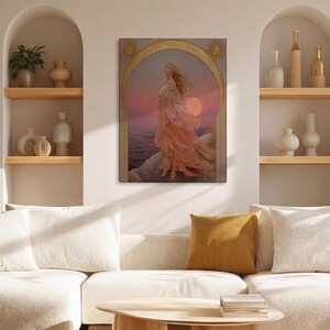 Eos Goddess of the Dawn PRINT on Canvas or Premium Archival Paper, Art Nouveau Wall Art, Pastel Colors Painting, Divine Feminine image 13