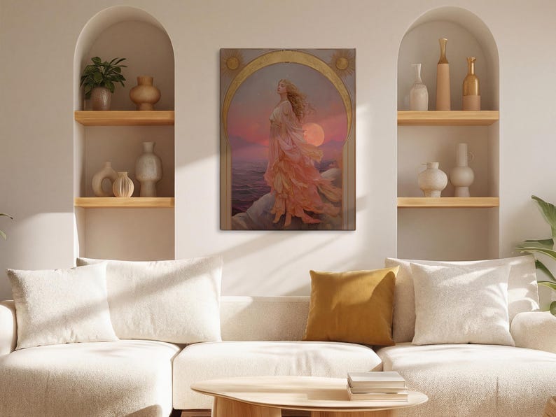Eos Goddess of the Dawn PRINT on Canvas or Premium Archival Paper, Art Nouveau Wall Art, Pastel Colors Painting, Divine Feminine image 13