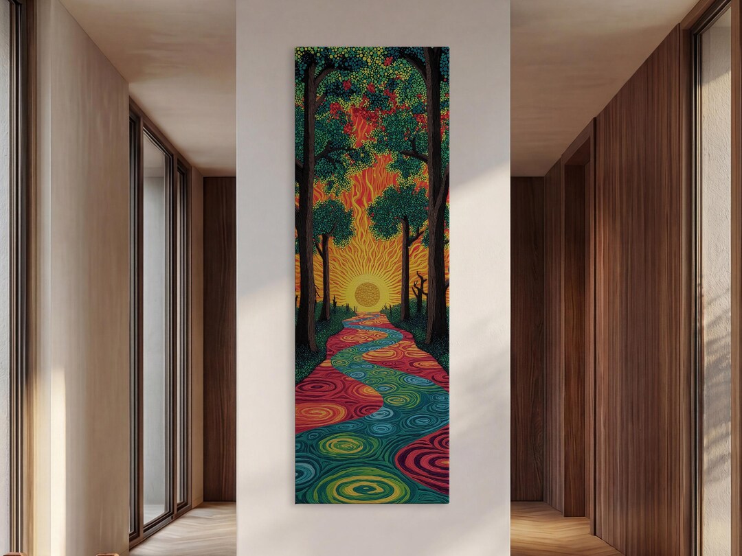 Abstract Swirl Road Narrow Tall Large Print on Canvas, Sunset Landscape ...