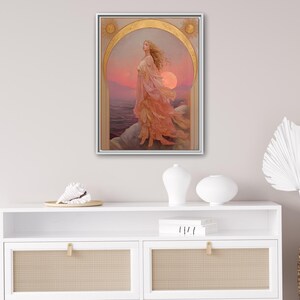 Eos Goddess of the Dawn PRINT on Canvas or Premium Archival Paper, Art Nouveau Wall Art, Pastel Colors Painting, Divine Feminine White Frame Canvas