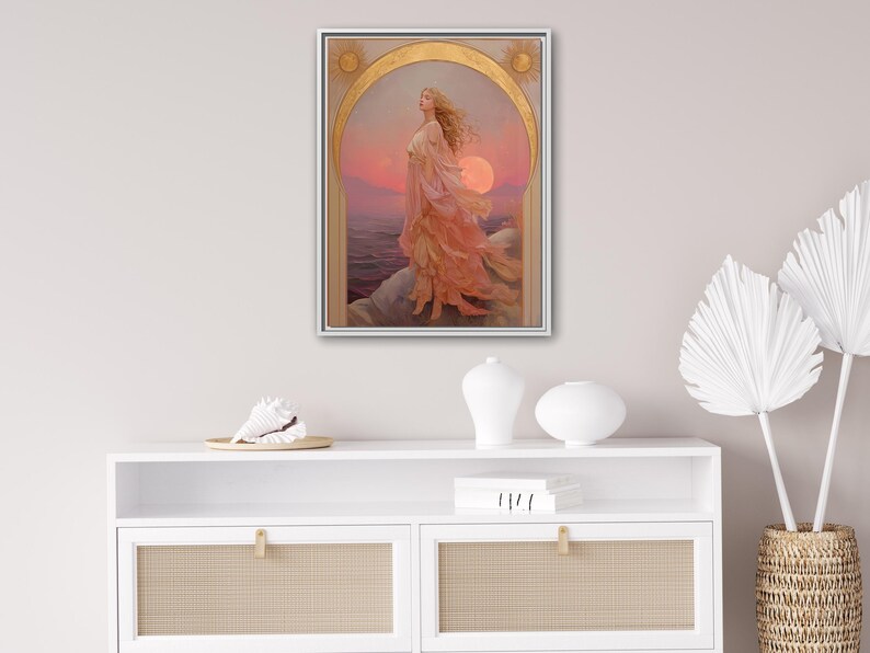 Eos Goddess of the Dawn PRINT on Canvas or Premium Archival Paper, Art Nouveau Wall Art, Pastel Colors Painting, Divine Feminine White Frame Canvas