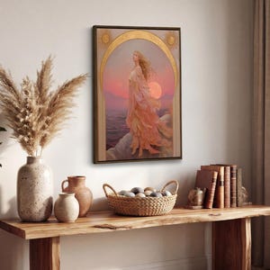 Eos Goddess of the Dawn PRINT on Canvas or Premium Archival Paper, Art Nouveau Wall Art, Pastel Colors Painting, Divine Feminine image 6