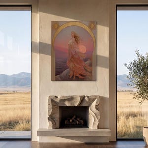 Eos Goddess of the Dawn PRINT on Canvas or Premium Archival Paper, Art Nouveau Wall Art, Pastel Colors Painting, Divine Feminine image 11