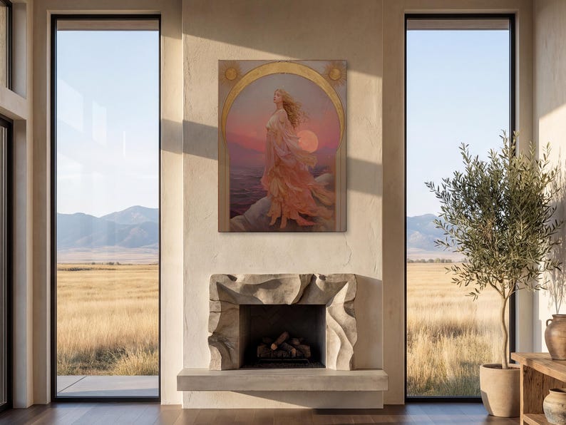 Eos Goddess of the Dawn PRINT on Canvas or Premium Archival Paper, Art Nouveau Wall Art, Pastel Colors Painting, Divine Feminine image 11