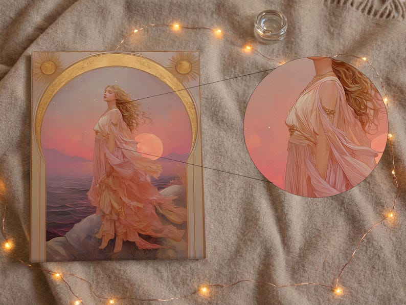 Eos Goddess of the Dawn PRINT on Canvas or Premium Archival Paper, Art Nouveau Wall Art, Pastel Colors Painting, Divine Feminine image 3