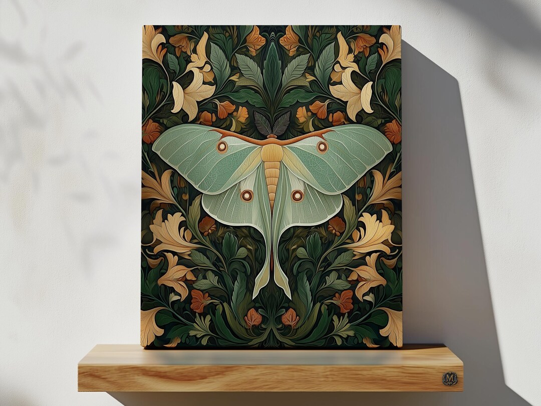Luna Moth Canvas Print: William Morris Inspired Green Butterfly Wall ...