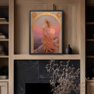 Eos Goddess of the Dawn PRINT on Canvas or Premium Archival Paper, Art Nouveau Wall Art, Pastel Colors Painting, Divine Feminine Black Frame Canvas