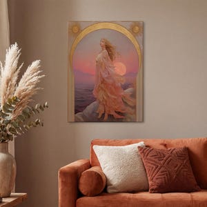 Eos Goddess of the Dawn PRINT on Canvas or Premium Archival Paper, Art Nouveau Wall Art, Pastel Colors Painting, Divine Feminine image 16
