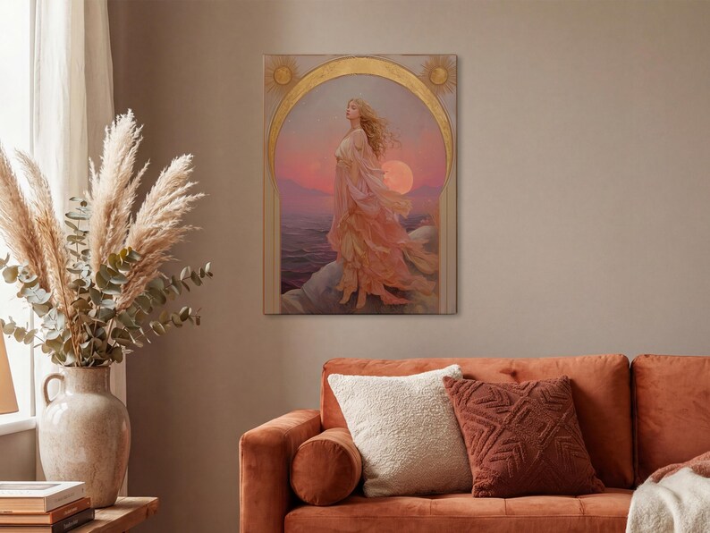 Eos Goddess of the Dawn PRINT on Canvas or Premium Archival Paper, Art Nouveau Wall Art, Pastel Colors Painting, Divine Feminine image 16