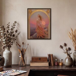 Eos Goddess of the Dawn PRINT on Canvas or Premium Archival Paper, Art Nouveau Wall Art, Pastel Colors Painting, Divine Feminine EspressoFrame Canvas