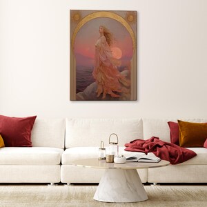 Eos Goddess of the Dawn PRINT on Canvas or Premium Archival Paper, Art Nouveau Wall Art, Pastel Colors Painting, Divine Feminine image 14