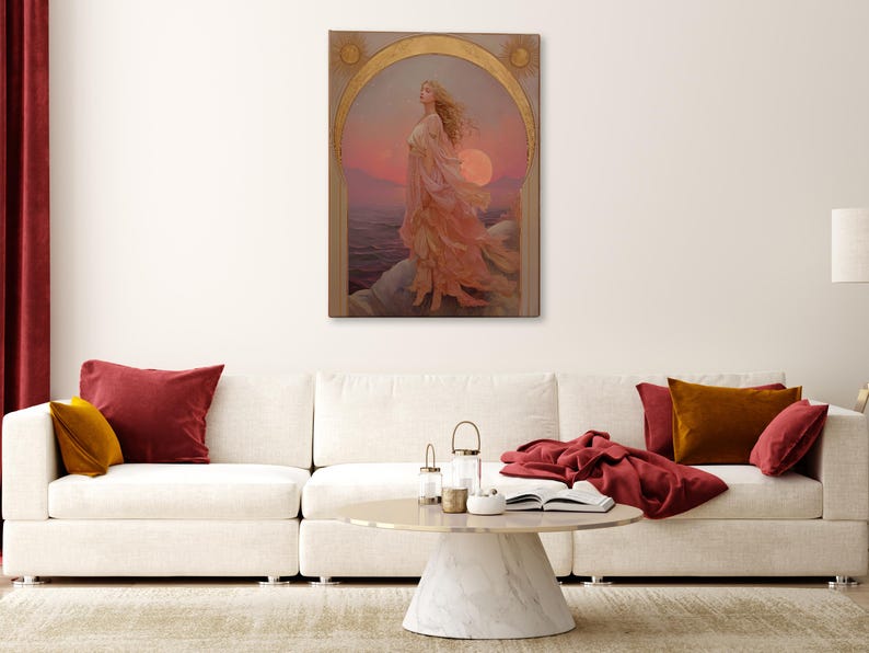 Eos Goddess of the Dawn PRINT on Canvas or Premium Archival Paper, Art Nouveau Wall Art, Pastel Colors Painting, Divine Feminine image 14
