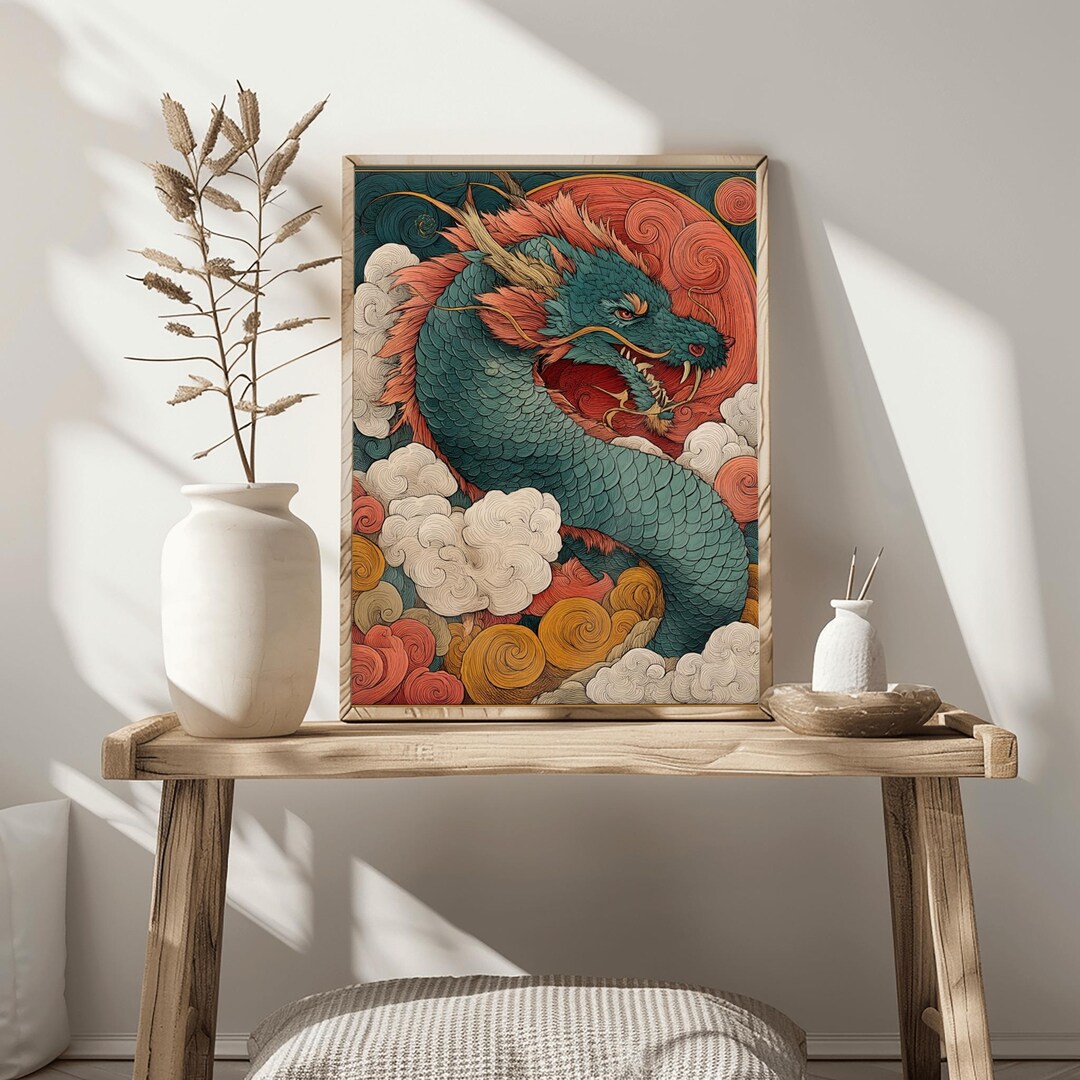 Japanese Dragon Poster Print - Art Nouveau Style Vintage Japanese Art ...