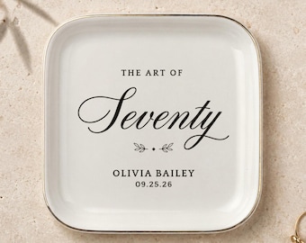 70th Birthday Jewelry Dish, The Art of Seventy Ring Dish, 70 Birthday Gift for Her, Ceramic Trinket Tray, Woman Turning 70 Gift