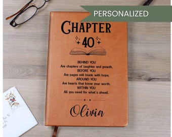 Diario personalizado para el 40 cumpleaños / Libreta personalizada de piel sintética / Capítulo cuarenta para amantes de los libros