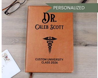 Diario de cuero vegano personalizado para médicos / Regalo de graduación médica / Cuaderno para residentes para nuevos médicos