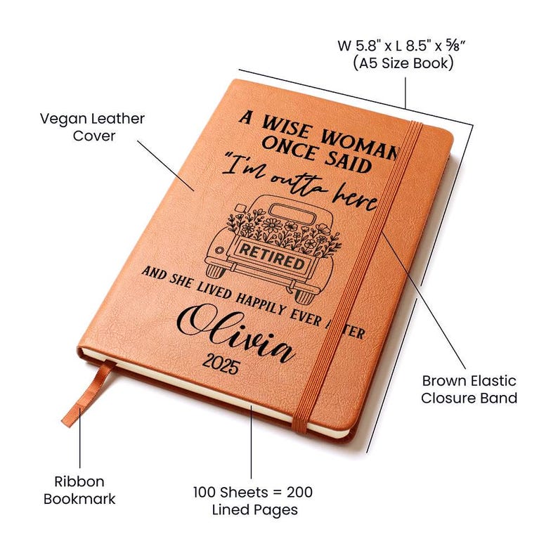 Diario di pensionamento divertente e personalizzato / Quaderno in pelle vegana, regalo di addio per collega, capo o amico immagine 4