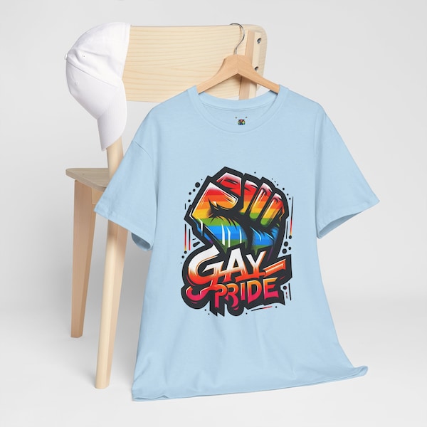 GAY PRIDE Tee with Rainbow Fist - LGBTQ+ Pride, Symbol of Strength and Unity, PrideVibes, StandProud, LoveOutLoud