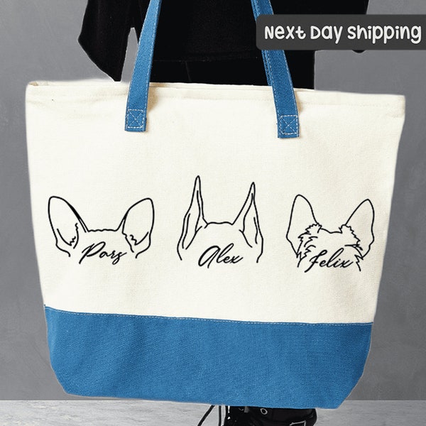 Pet Lovers Bag, Customized Dog Tote Bag, Dog Lover Bag, New Dog Owner Gifts, Dog Mom Tote Bag, Personalized Dog Ears Bag with Names