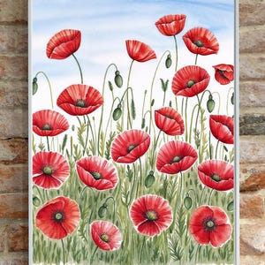 Poppy Field in Spring – Vibrant Watercolor Illustration | Instant Digital Download
