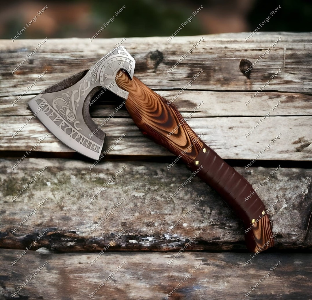 Hand Forged Custom Carbon Steel Viking Axe With Rose Wood Shaft, Viking ...