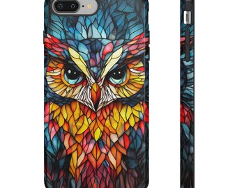 Stained Glass Owl Tough Phone Case, Colorful Owl iPhone Case, Protective Bird Android Case, Nature Lover Gift, Owl Lover Phone Cover